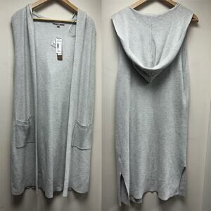 NWT Cyrus Hooded Sleeveless Cardigan Duster Silver Grey Size L